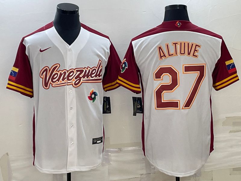 Men 2023 World Cub Venezuela 27 Altuve White Nike MLB Jersey9